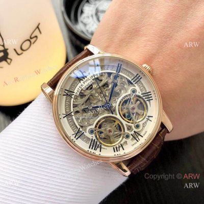 High quality Patek Philippe Skeleton Watches Rose Gold 43mm
